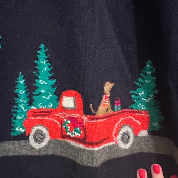 Talbots Blue Novelty Cowlneck Christmas Wool Blend Sweater Size Medium Petite - Picture 4 of 8